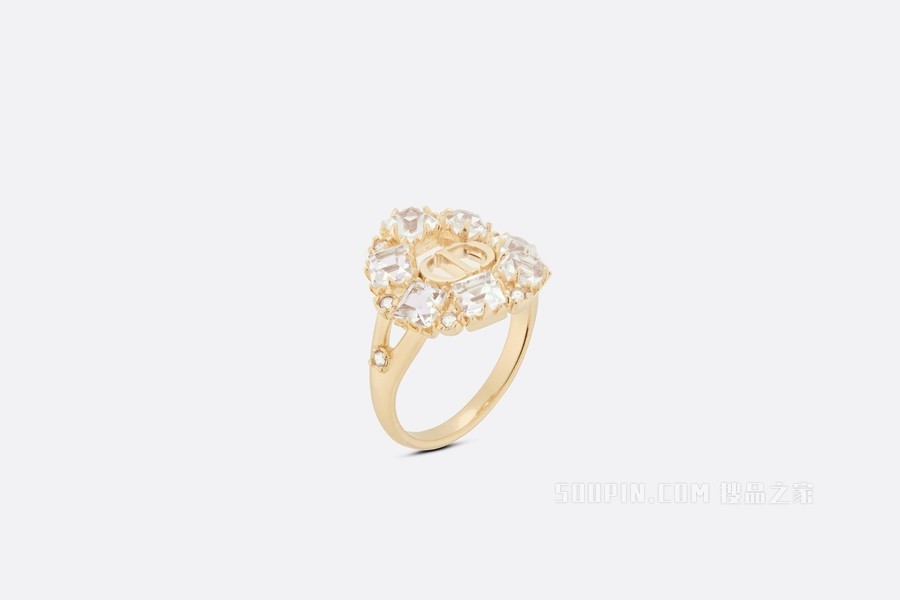 Petit CD 戒指 金色饰面金属、白色和银色调仿水晶装饰