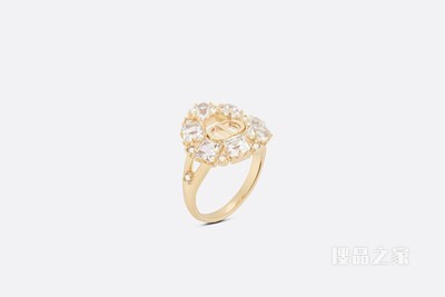 Petit CD 戒指 金色饰面金属、白色和银色调仿水晶装饰