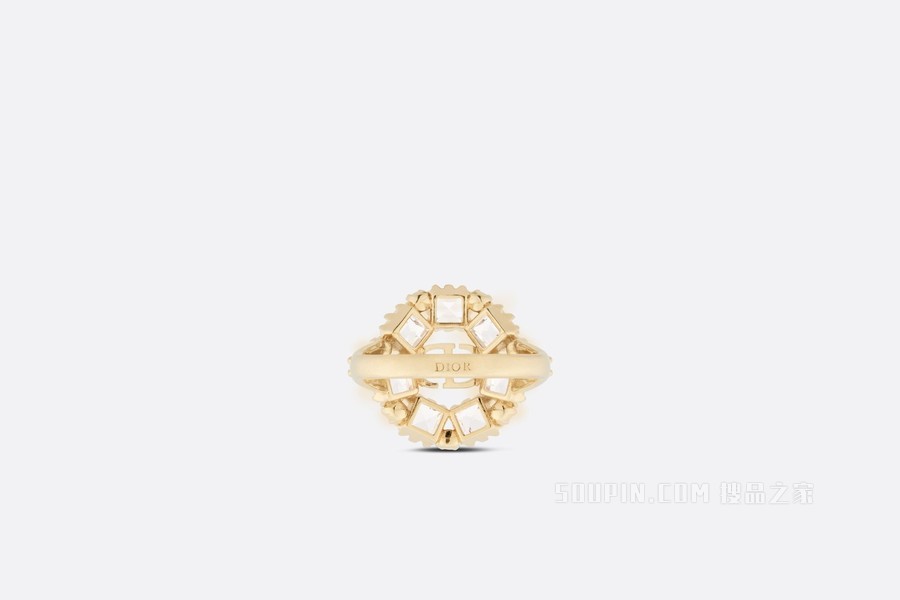 Petit CD 戒指 金色饰面金属、白色和银色调仿水晶装饰