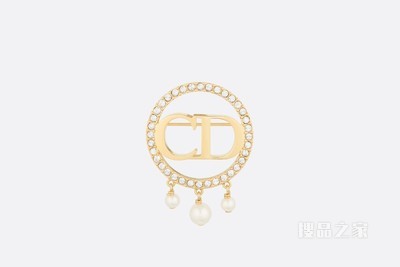 Clair D Lune 胸针 金色饰面金属、白色树脂珠饰和银色调仿水晶装饰