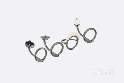 CD Legacy 关节戒指套装 金属覆层金属、白色树脂珠饰和黑色仿水晶装饰