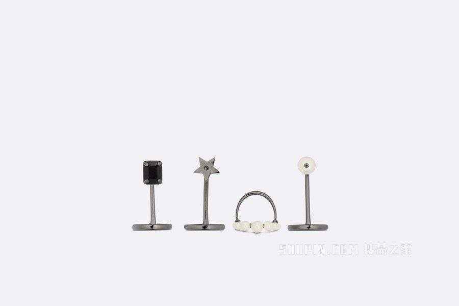 CD Legacy 关节戒指套装 金属覆层金属、白色树脂珠饰和黑色仿水晶装饰