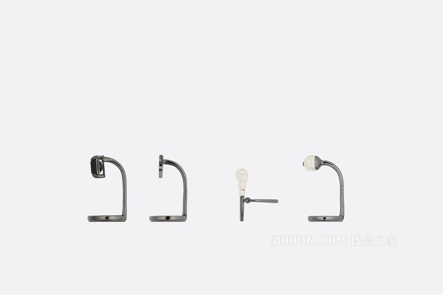 CD Legacy 关节戒指套装 金属覆层金属、白色树脂珠饰和黑色仿水晶装饰