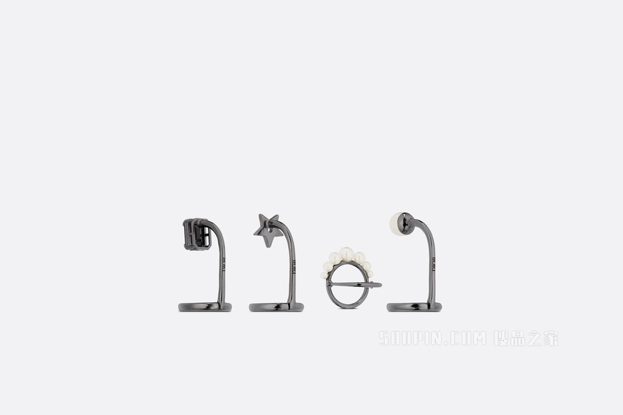 CD Legacy 关节戒指套装 金属覆层金属、白色树脂珠饰和黑色仿水晶装饰