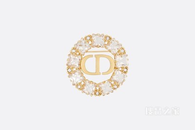 Petit CD 胸针 金色饰面金属、白色和银色调仿水晶装饰