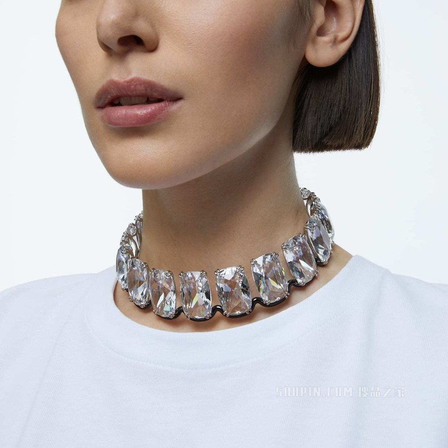 Harmonia 束颈项链, 超大悬浮仿水晶, 白色, 混合金属润饰