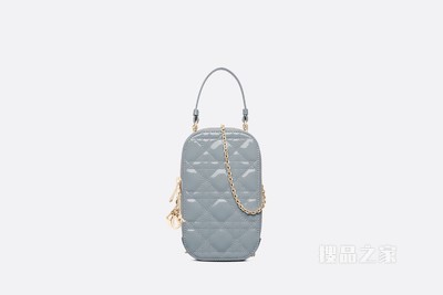 Lady Dior 手机袋 云雾蓝漆皮牛皮革藤格纹