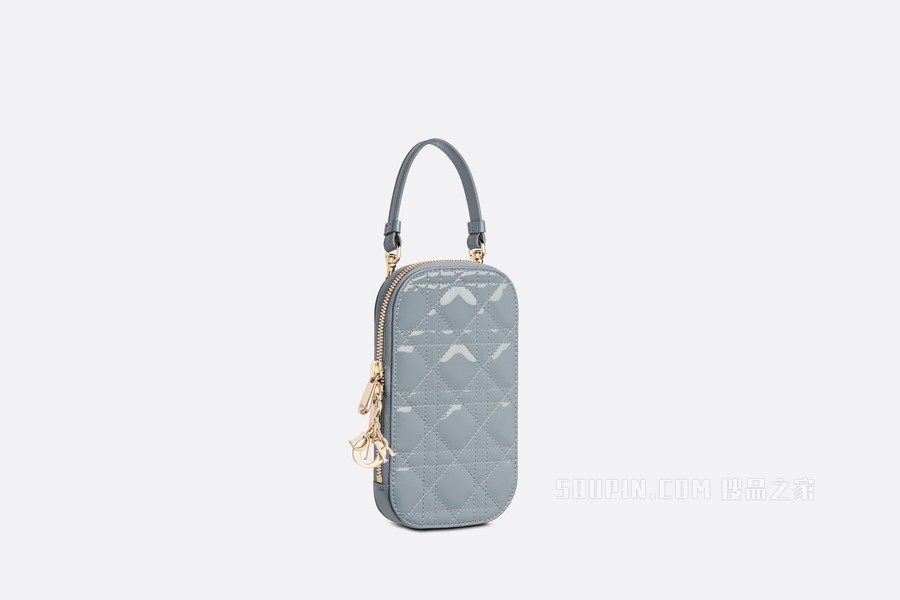 Lady Dior 手机袋 云雾蓝漆皮牛皮革藤格纹