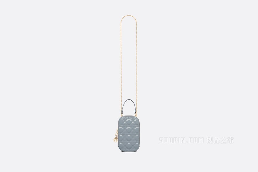 Lady Dior 手机袋 云雾蓝漆皮牛皮革藤格纹