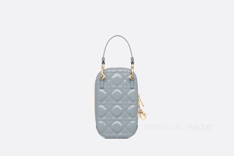 Lady Dior 手机袋 云雾蓝漆皮牛皮革藤格纹
