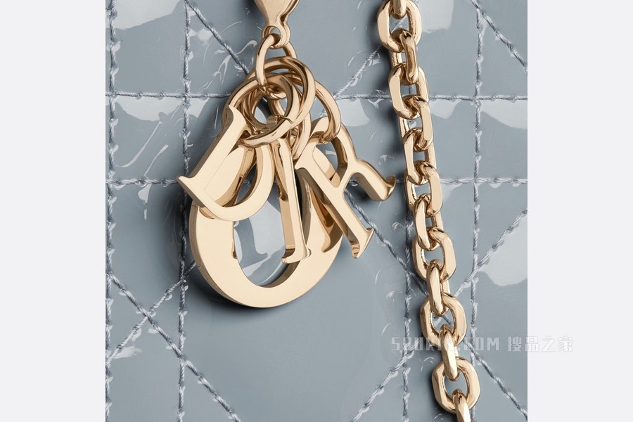 Lady Dior 手机袋 云雾蓝漆皮牛皮革藤格纹