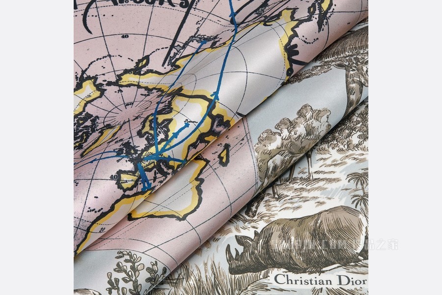 Dior 印花方巾 多色桑蚕丝斜纹面料 Dior Around the World 图案