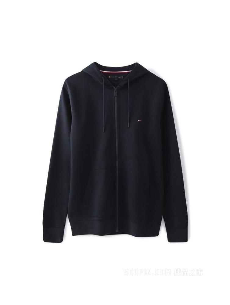 Tommy 男装时尚简约净色平纹针织休闲连帽开襟卫衣MW0MW20243