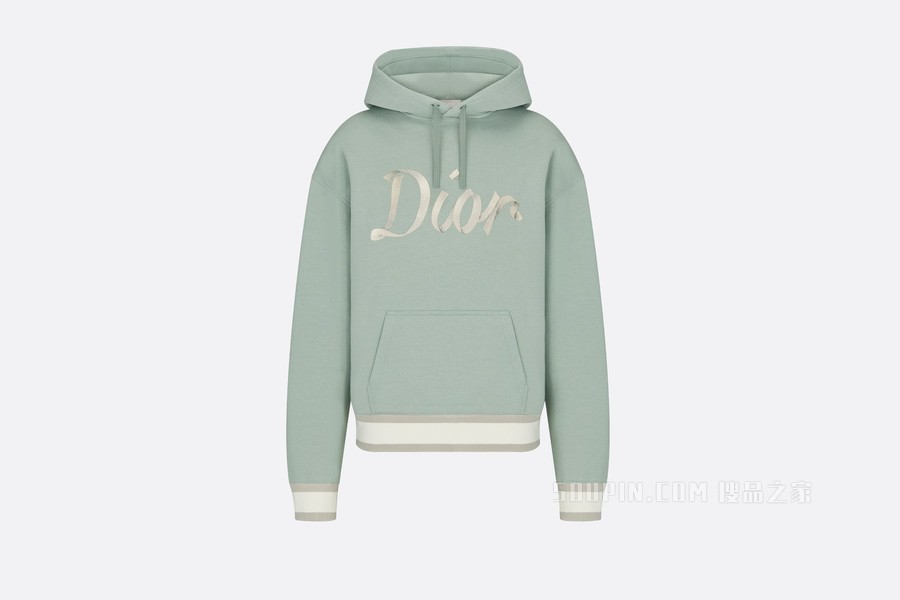 超大版型连帽运动衫 浅绿色棉质起绒面料