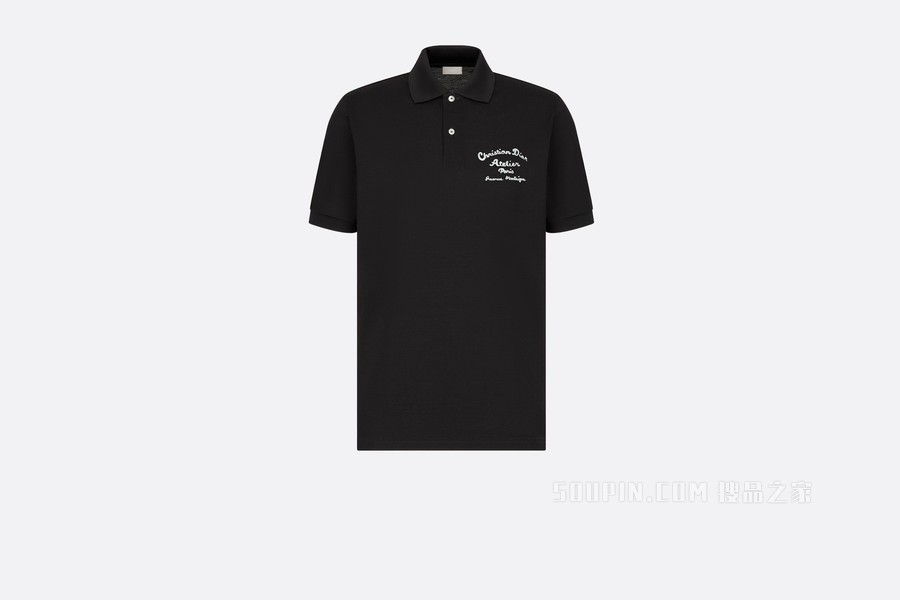 Polo 衫 黑色棉质珠地布“Christian Dior Atelier”标志