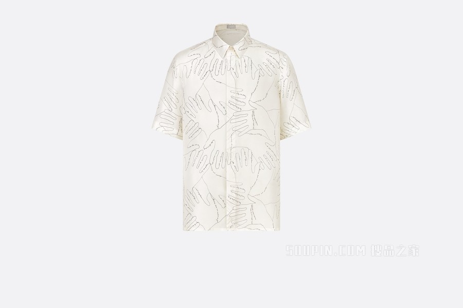 DIOR AND JACK KEROUAC 短袖衬衫 白色桑蚕丝斜纹面料