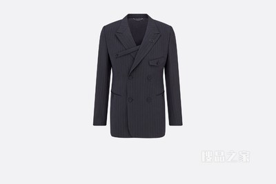双排扣单西 蓝色羊毛混纺帆布条纹搭配纽扣门襟