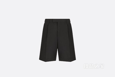 褶裥短裤 黑色羊毛混纺帆布