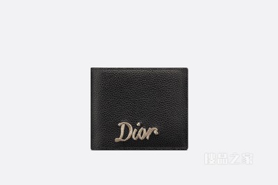 钱包 黑色粒面牛皮革“Dior”丝带状标志