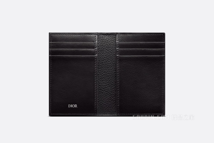 双折卡夹 黑色粒面牛皮革“Dior”丝带状标志