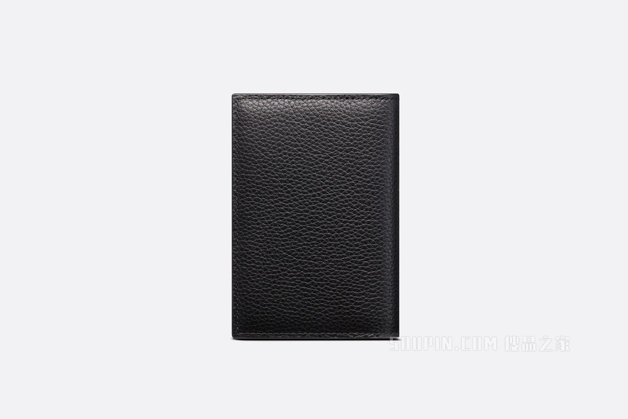 双折卡夹 黑色粒面牛皮革“Dior”丝带状标志