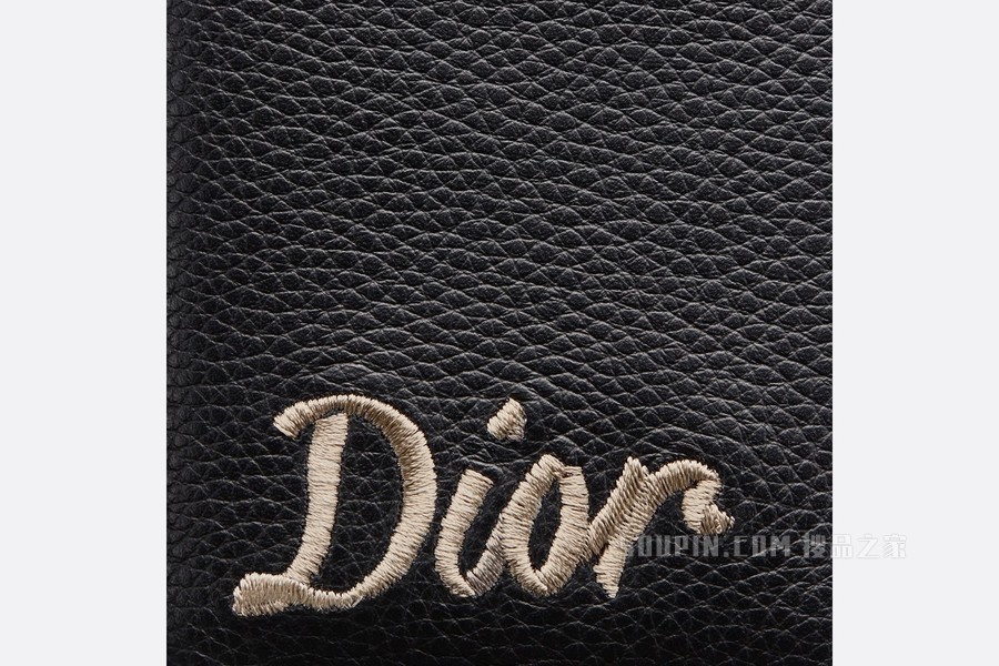 双折卡夹 黑色粒面牛皮革“Dior”丝带状标志