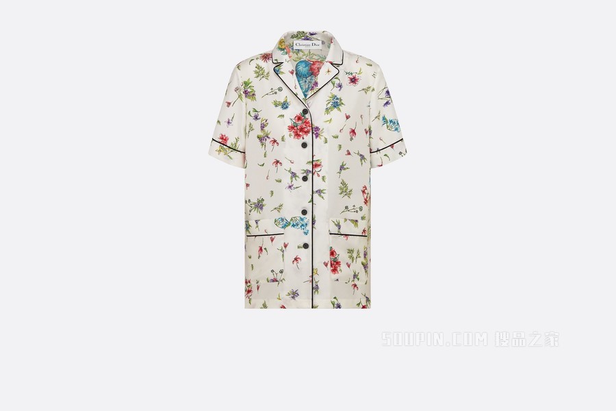 Dior Chez Moi 短袖衬衫 白色桑蚕丝斜纹面料搭配多色 D-Constellation 图案