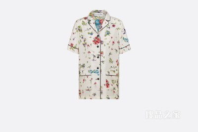 Dior Chez Moi 短袖衬衫 白色桑蚕丝斜纹面料搭配多色 D-Constellation 图案