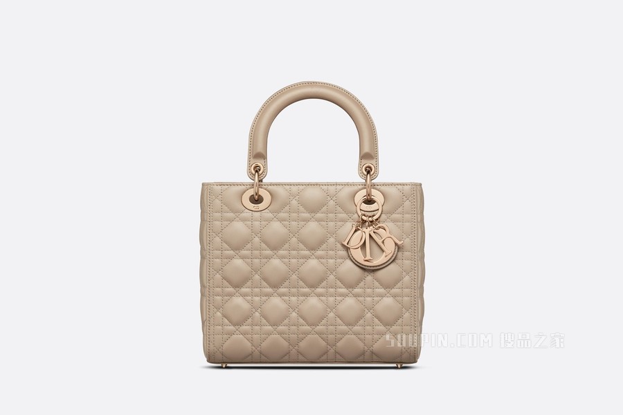 中号 Lady Dior 手袋 自然色羊皮革藤格纹