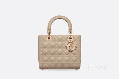 中号 Lady Dior 手袋 自然色羊皮革藤格纹