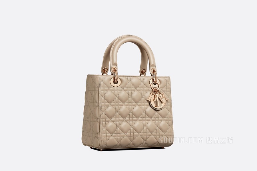 中号 Lady Dior 手袋 自然色羊皮革藤格纹