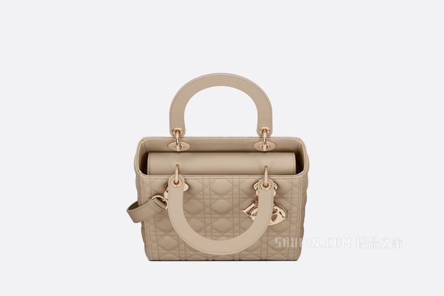 中号 Lady Dior 手袋 自然色羊皮革藤格纹