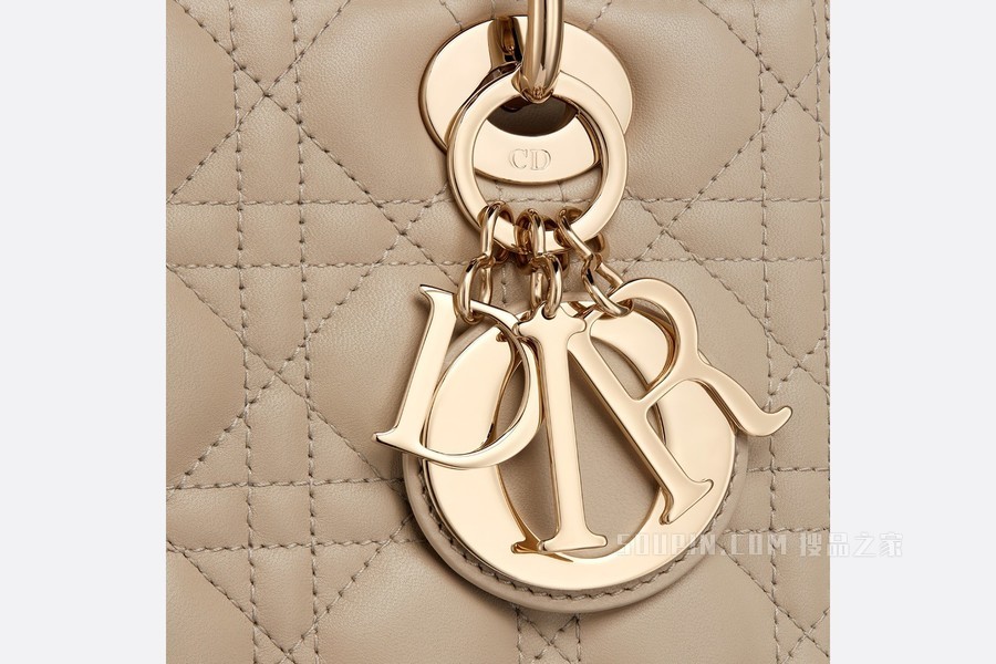 中号 Lady Dior 手袋 自然色羊皮革藤格纹