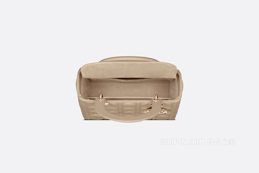 中号 Lady Dior 手袋 自然色羊皮革藤格纹