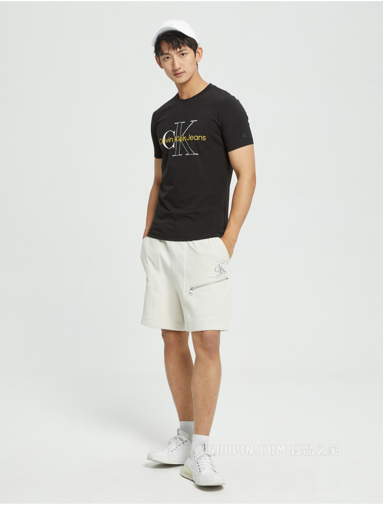 Calvin Klein 男士圆领简约叠印LOGO短袖T恤J320568