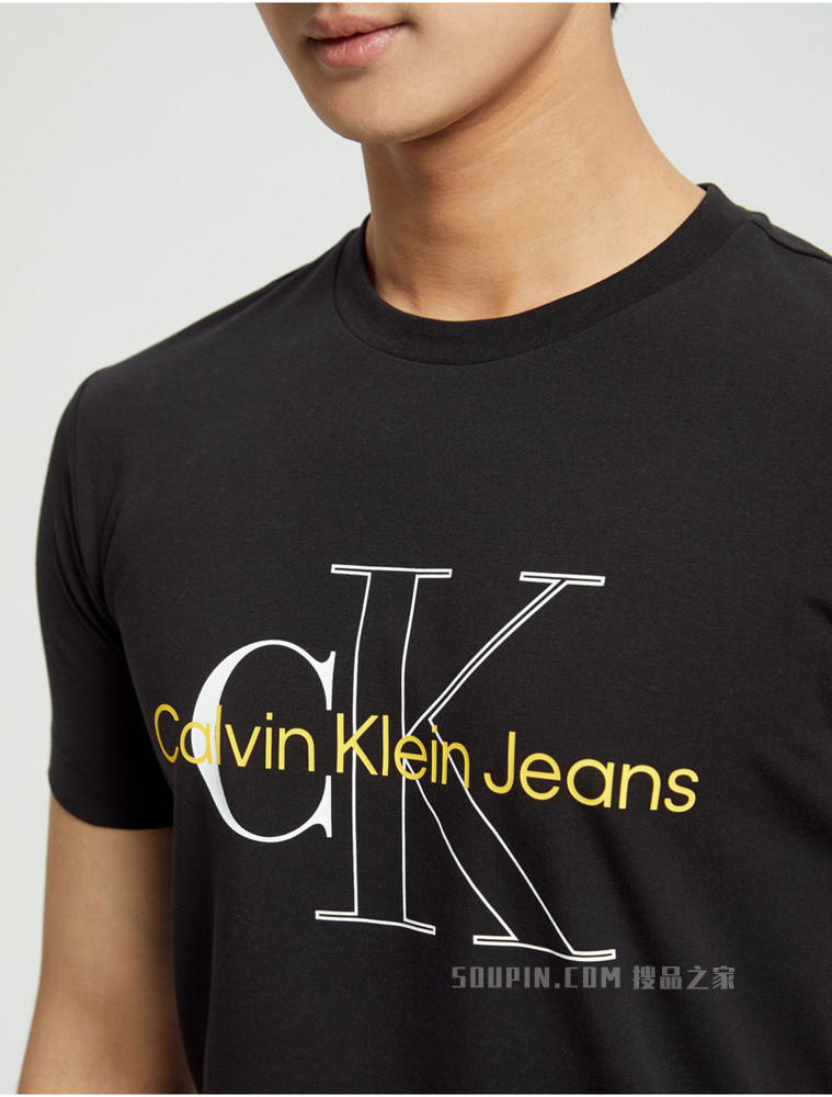 Calvin Klein 男士圆领简约叠印LOGO短袖T恤J320568