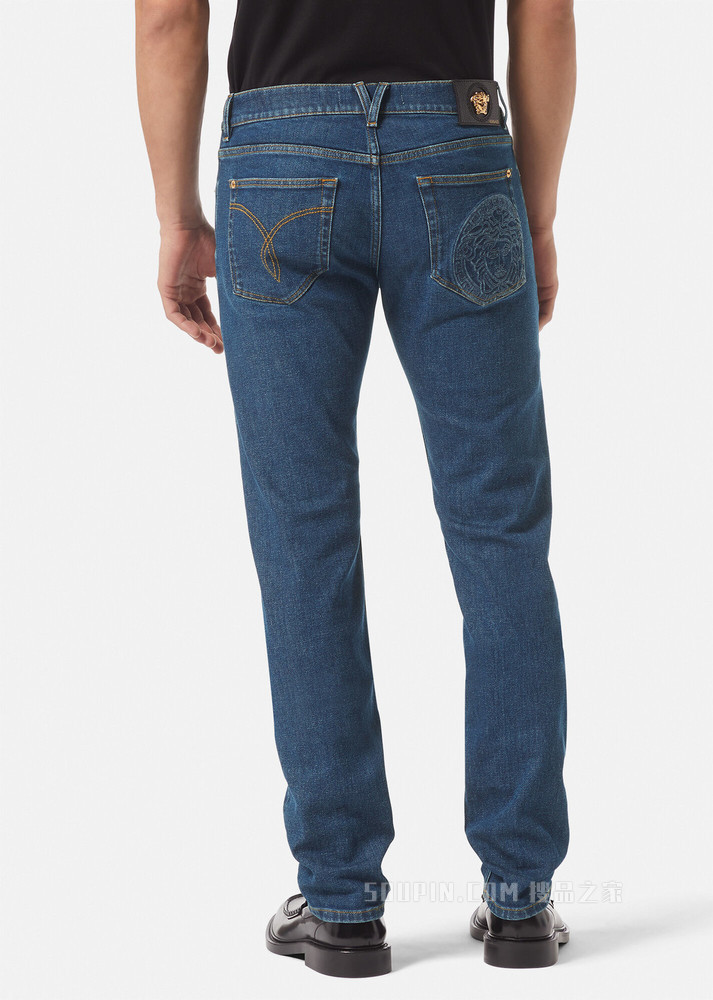 刺绣Medusa牛仔裤