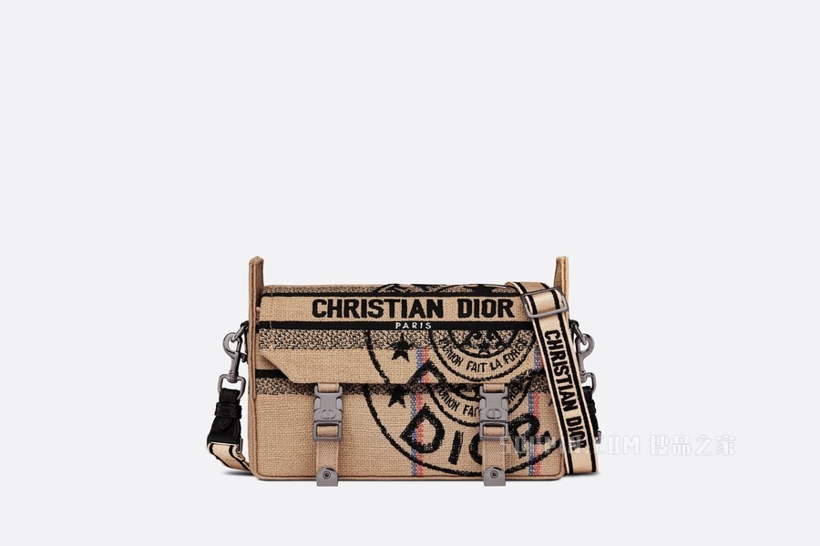 小号 Diorcamp 手袋 米色黄麻帆布刺绣 Dior Union 图案