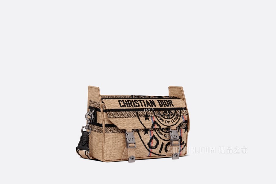 小号 Diorcamp 手袋 米色黄麻帆布刺绣 Dior Union 图案