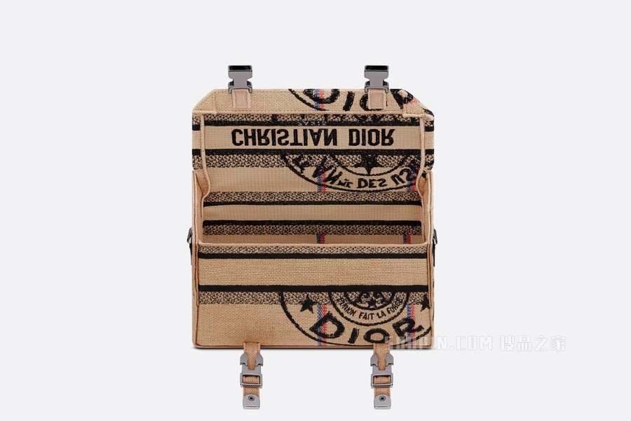 小号 Diorcamp 手袋 米色黄麻帆布刺绣 Dior Union 图案