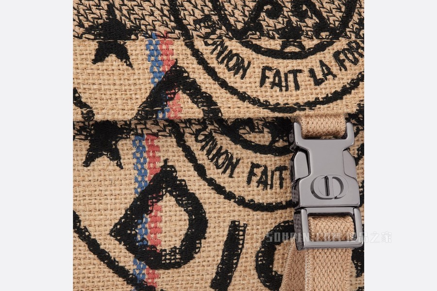 小号 Diorcamp 手袋 米色黄麻帆布刺绣 Dior Union 图案