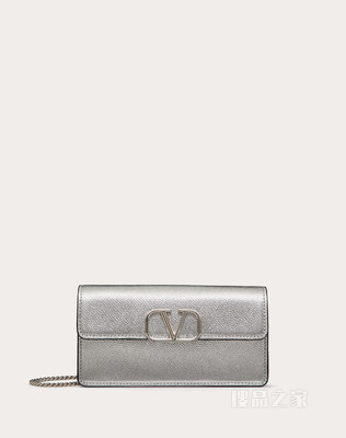 VLogo Signature 金属质感粒面小牛皮链式钱包