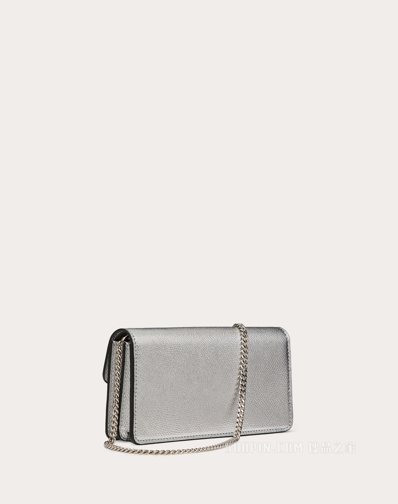VLogo Signature 金属质感粒面小牛皮链式钱包
