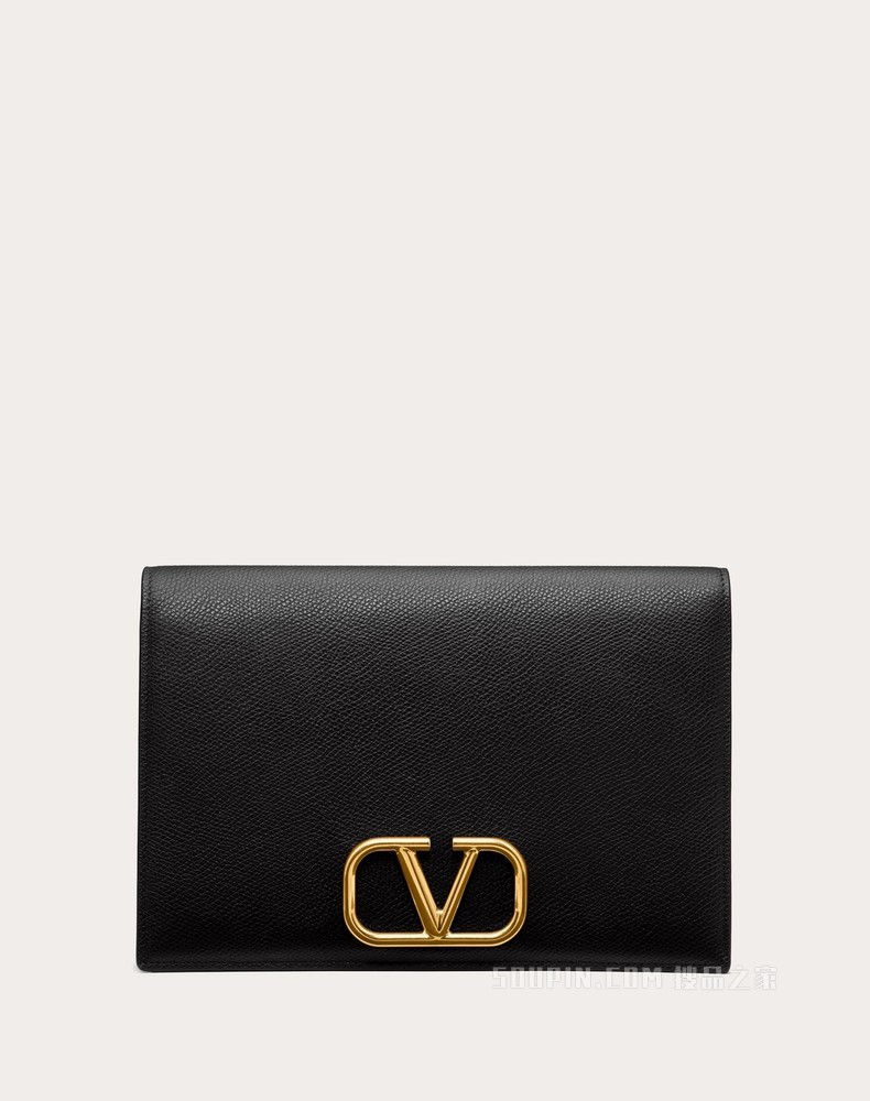 VLogo Signature 粒面小牛皮手拿包