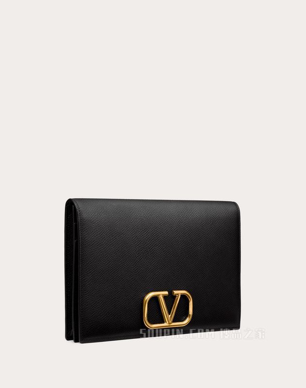 VLogo Signature 粒面小牛皮手拿包
