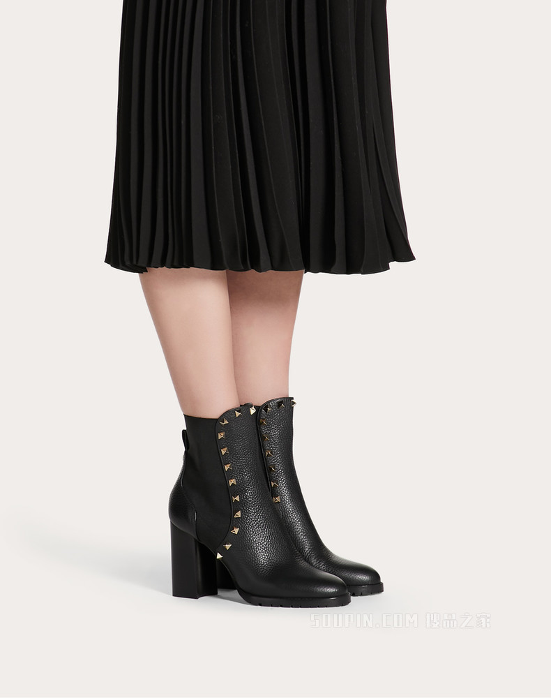 Rockstud 粒面小牛皮铆钉踝靴 (鞋跟高8厘米)