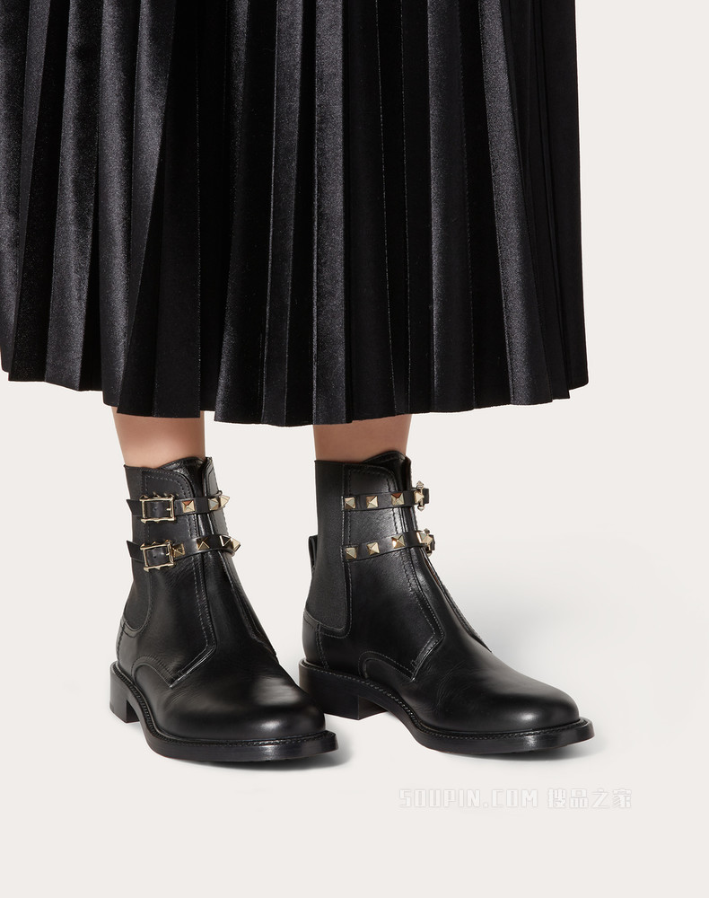Rockstud 小牛皮铆钉踝靴（鞋跟高 2 厘米）