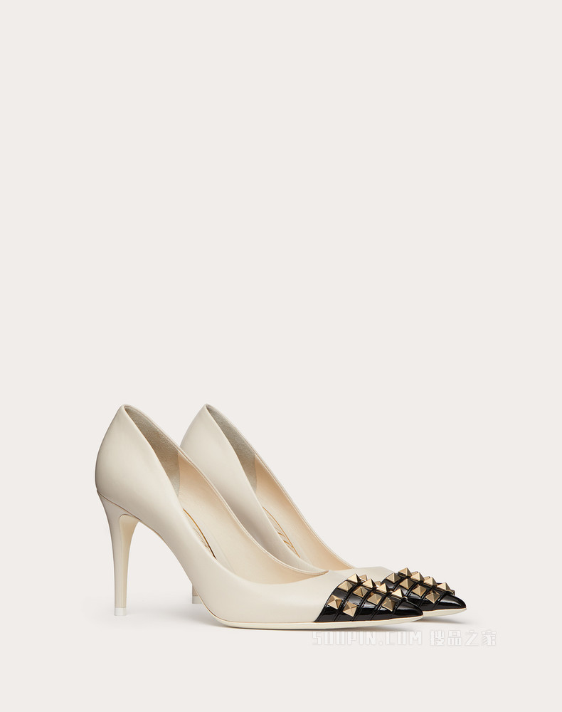 Rockstud 小山羊皮和漆皮铆钉高跟鞋 （鞋跟高 9 厘米）