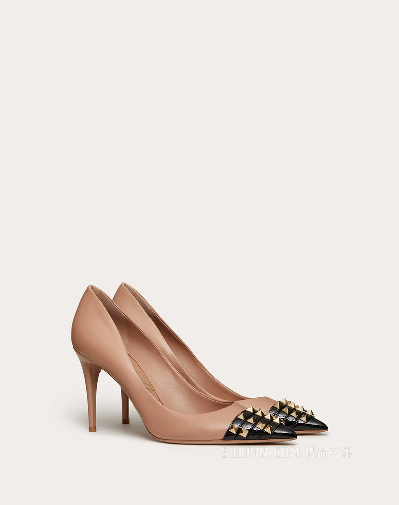 Rockstud 小山羊皮和漆皮铆钉高跟鞋 （鞋跟高 9 厘米）