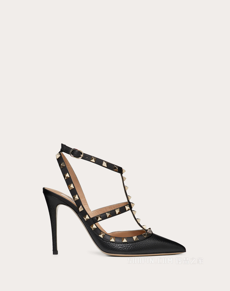 Rockstud 粒面小牛皮系带铆钉高跟鞋 （鞋跟高 10 厘米）